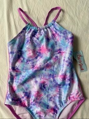 Cat & Jack Girls' Purple Pink Blue Tie-Dye Tank One-Piece